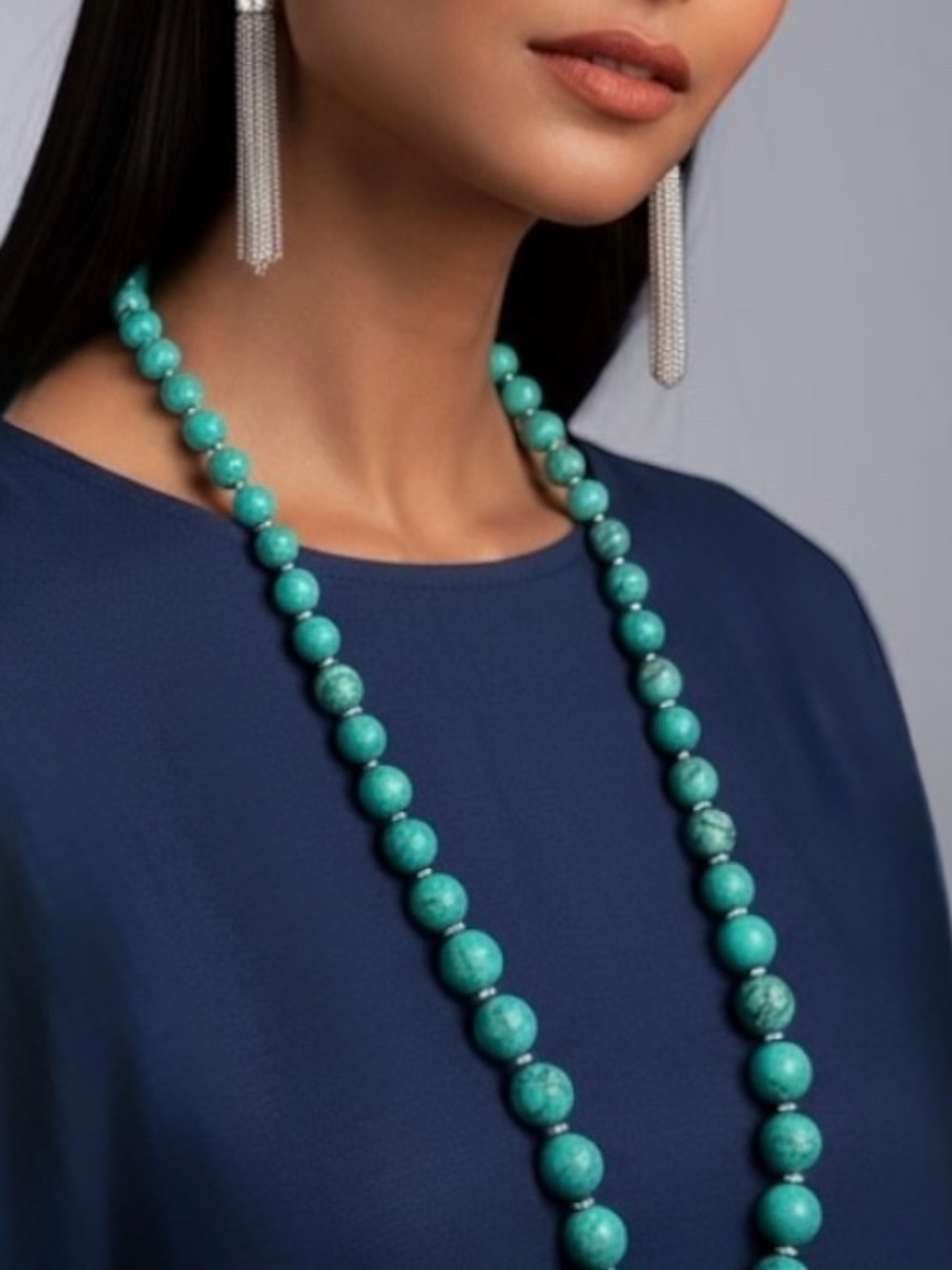 Vintage Graduated Turquoise Howlite & Crystal Pave Statement Necklace | Long Con